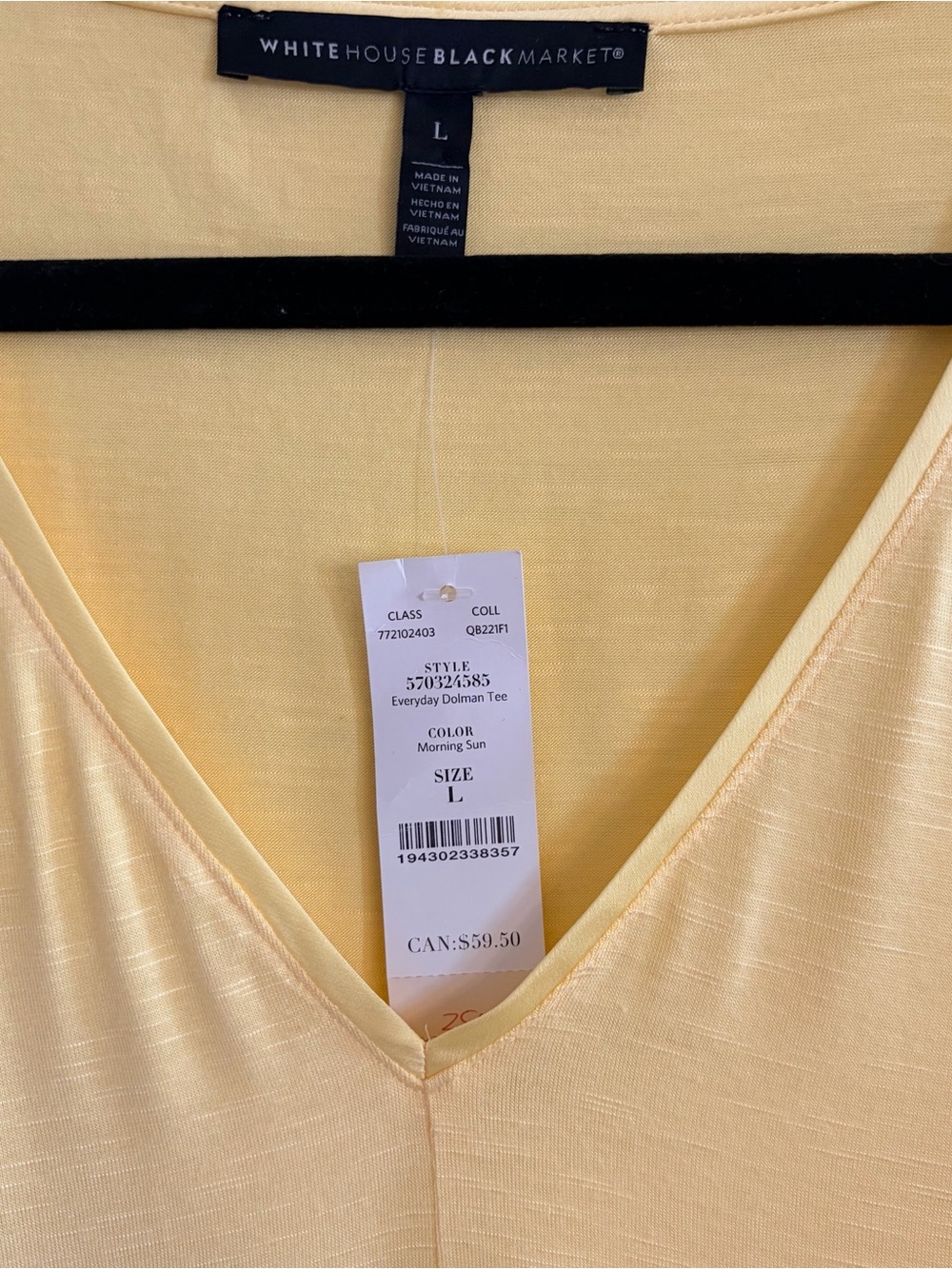 White House Black Market Pale Yellow V-Neck Dolman Top - Picture 3 of 7